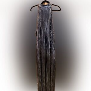 Morgan Taylor Black Metallic Pleated Halter Maxi Dress 1X NWT